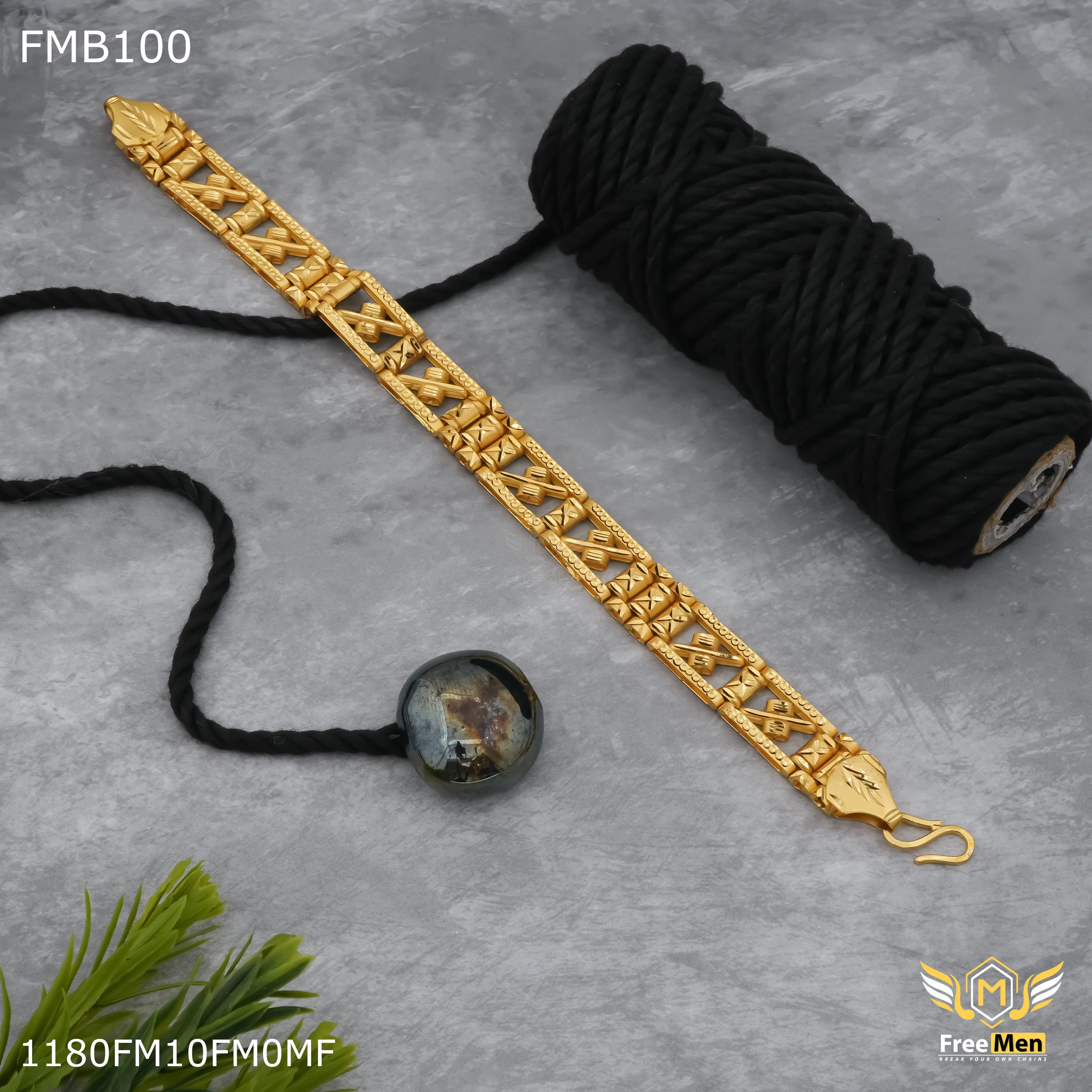 Freemen Damaru design Golden Bracelet for Men - FMB100