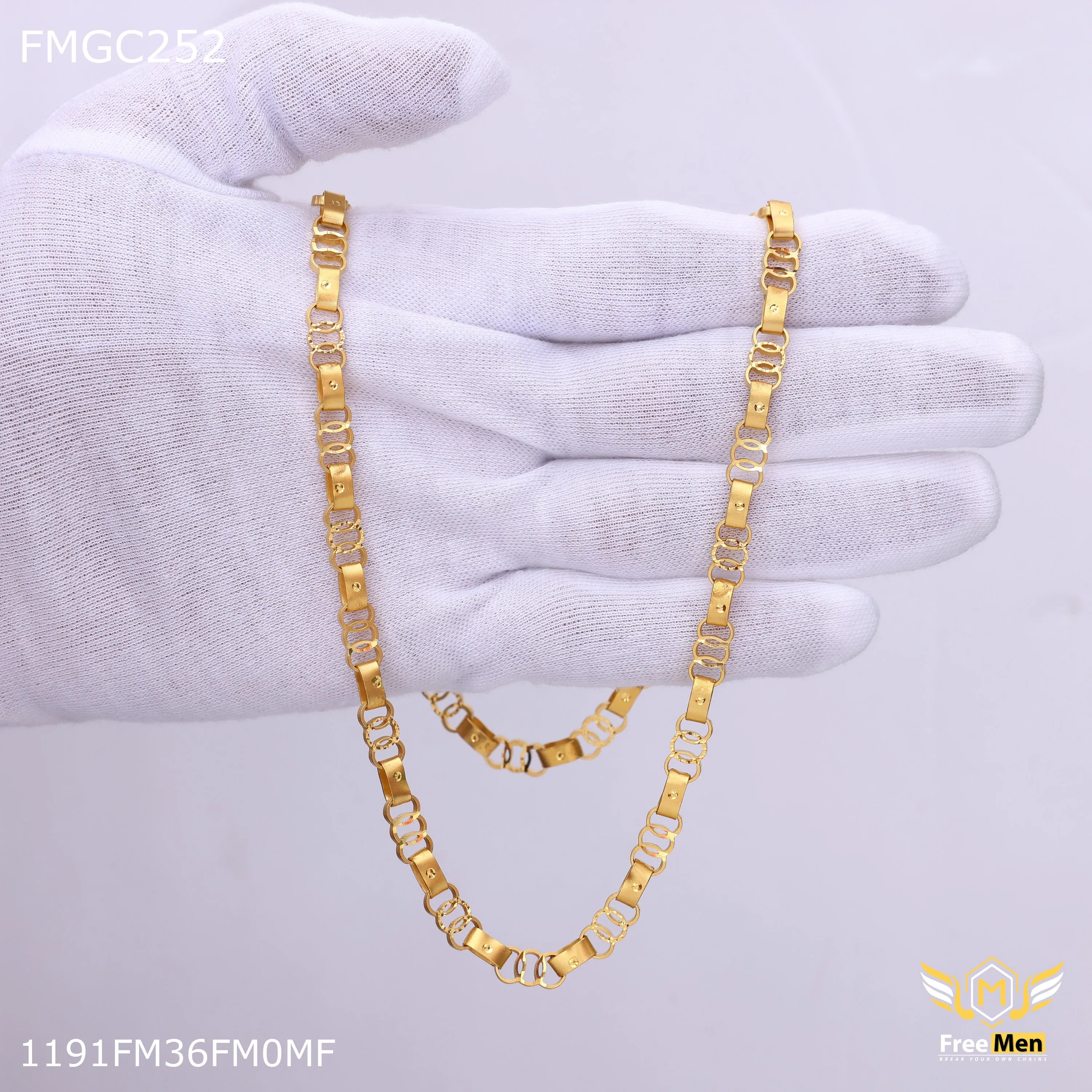 Freemen Gold Plated Laser Cutting Three Rings Chain For Men - FMC252