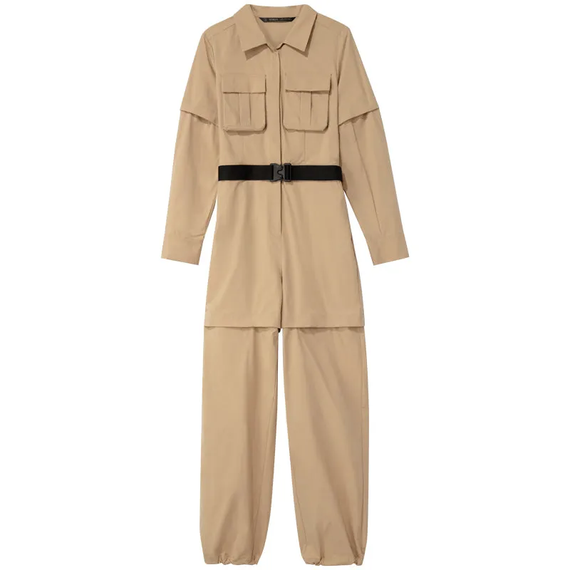 Khaki Detachable Stretchy Women Jumpsuit