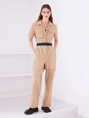 Khaki Detachable Stretchy Women Jumpsuit