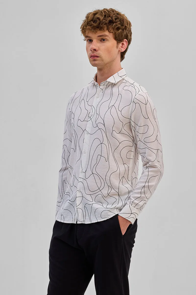 White Abstract Slim Fit Shirt