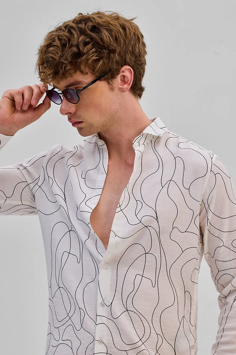 White Abstract Slim Fit Shirt