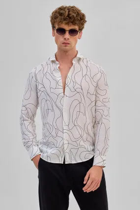 White Abstract Slim Fit Shirt