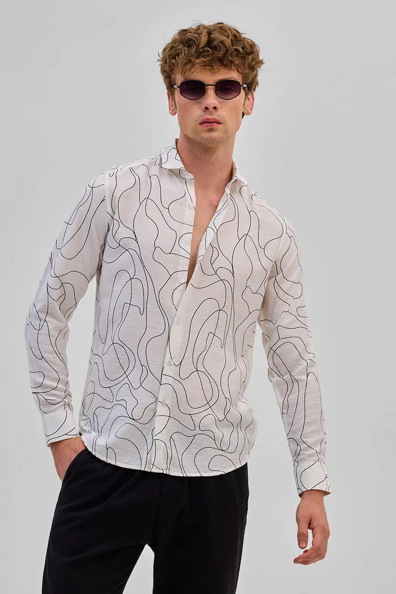 White Abstract Slim Fit Shirt