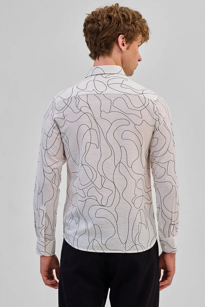 White Abstract Slim Fit Shirt