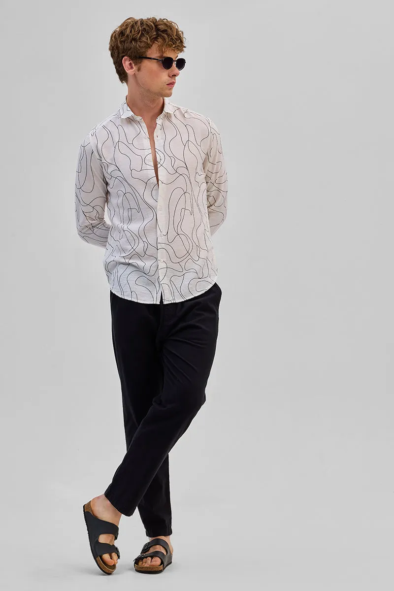 White Abstract Slim Fit Shirt