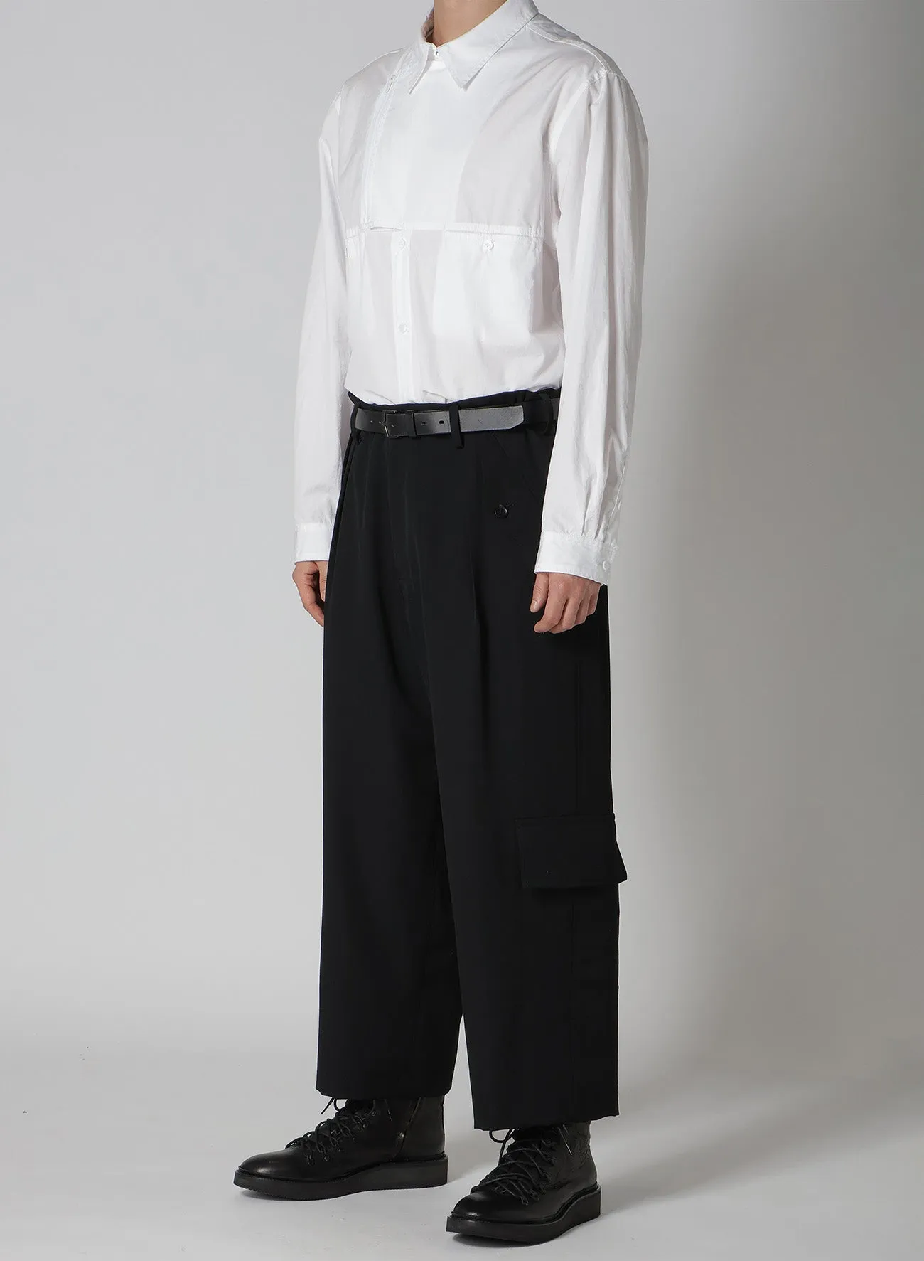 WOOL GABARDINE FRONT TUCK PANTS